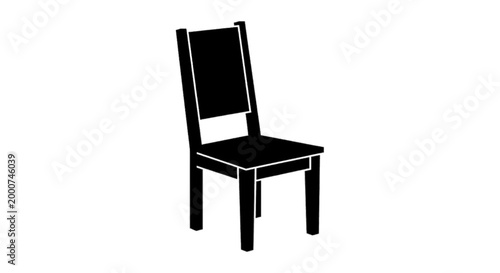 Minimal black silhouette icon, simple flat vector, bold black shape, no, no shading simple black silhouette of a wooden dining chair on a, flat icon style