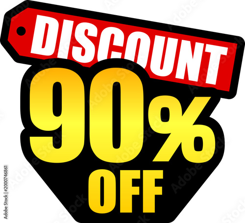 90％オフのセールを表すディスカウントラベル　90 Percent Off Discount Label – Special Offer Sale Tag
