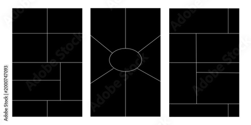 Image collage layout template. Beige mosaic mood board grid collection. Picture frame set. Photo album idea for banner, poster, comic page, flyer, brochure, booklet, memory wall design. Vector pack