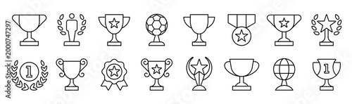 Awards line icons set. Trophy cup, Medal, Winner prize icon. Vector