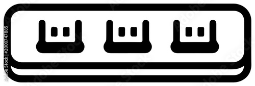Minimalist black line icon of a power strip with usb ports on white background for tech and electronics concepts