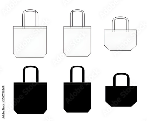 Blank tote bag mockup set in black and white colors for design presentation