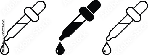 Three different types of dropper pipettes releasing liquid droplets