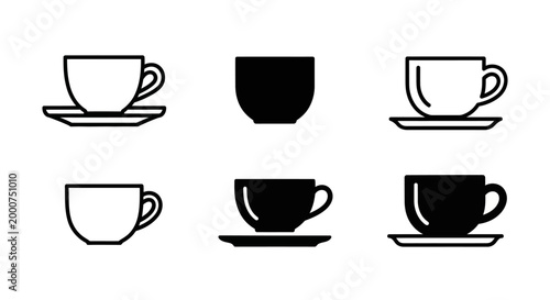 Set of coffee cup icons isolated on white background flat graphic design style for cafe menu web interface mobile application user interface simple black symbols