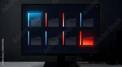 Multi-GPU temperature monitoring screen with abstract temperature readings and fan speeds