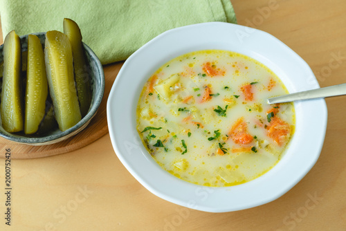 Obraz na płótnie Cucumber soup - traditional Polish soup with pickled cucumbers