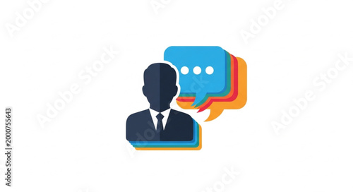 Silhouette of a person with speech bubbles representing communication.