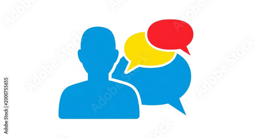 Silhouette of a person with speech bubbles representing communication.