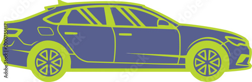 Sedan silhouette displays a clean modern car profile.