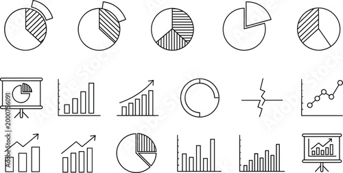 Abstract chart and graph icon collection, business analytics visualization symbols, modern infographic statistical design elements illustration artwork set