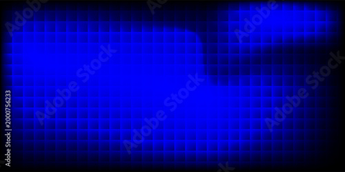 Abstract dark blue background with a vibrant square halftone grid and fluid neon light effects. Futuristic digital technology backdrop