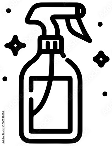 Simple line icon of insect repellent spray bottle with decorative elements on white background for health and hygiene concepts