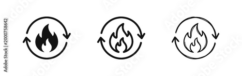 Fire Energy Recycle and Combustion Cycle Icons for Sustainability Concepts