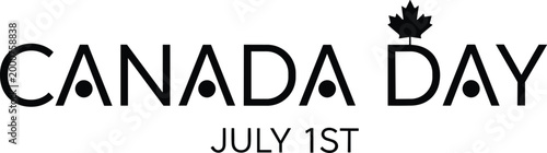 Canada Day July 1st modern stylized text. Vector graphic with abstract letterforms and maple leaf.