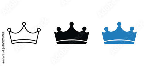 Crown Vector Icon Set with Outline and Solid Variations for Royalty and UI Design