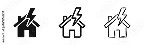 House with Lightning Bolt Icon Set - Power Energy and Electricity Symbol