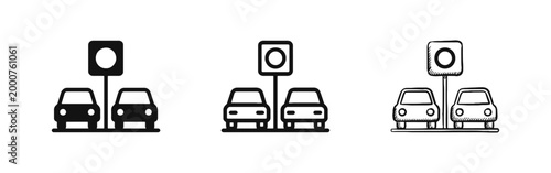 Parking Zone Icon Set - Car Park and Transportation Service Symbol