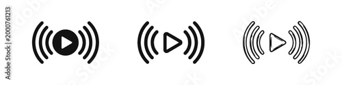 Media Streaming Icon Set - Play Video and Audio Broadcast Symbol