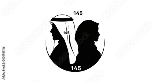 Silhouette of Arab man and woman facing opposite directions in a circle.