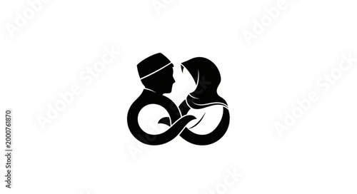 Silhouette of Muslim Couple in Love and Harmony, Islamic Wedding.