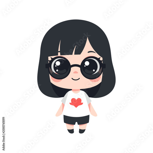 Cartoon girl with black hair.