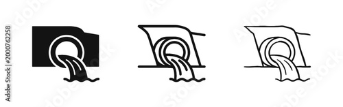 Industrial Drainage Pipe and Sewage Flow Icon Set