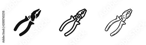 Pliers tool icon set, hardware and maintenance equipment symbols