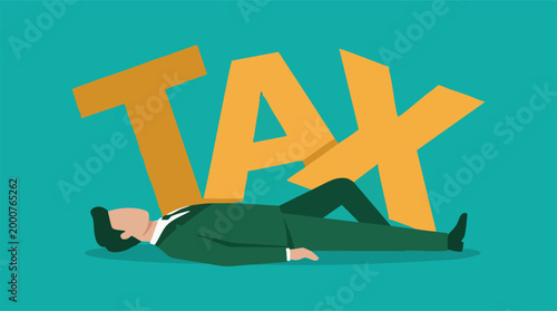 Man overwhelmed by tax burden, financial stress concept illustration
