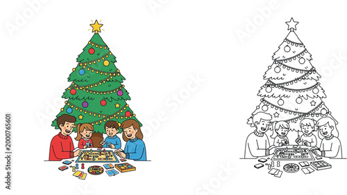 Happy Family Playing Board Games Under Christmas Tree - Holiday Season Togetherness
