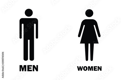 Accessible Restroom Signage Icons for Male and Female Symbols, Public Facility Toilet Pictograms, Black and White Silhouette Vector Illustration Set