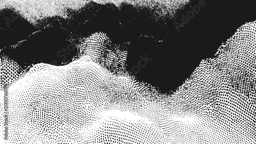 Halftone pattern with gradient dots in black and white colors