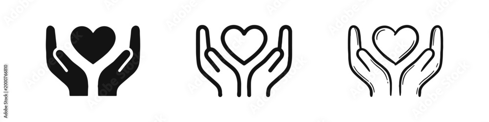 Obraz premium Charity and Compassion Icons showing Hands Holding a Heart