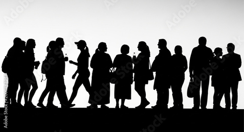 Silhouettes of a diverse group of people walking together.