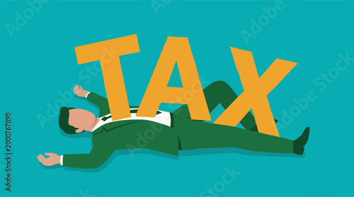 Businessman overwhelmed and crushed by the heavy burden of taxes illustration