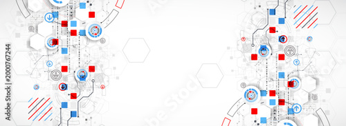 Technological background. Used technical lines and a pattern of squares with different shades of gray.