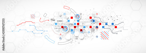Technological background. Used technical lines and a pattern of squares with different shades of gray.
