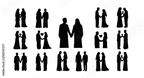Silhouettes of couples holding hands, celebrating love and togetherness.
