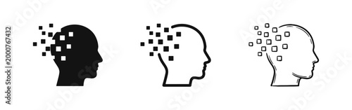 Memory Loss and Data Processing Icons with Human Profile Head