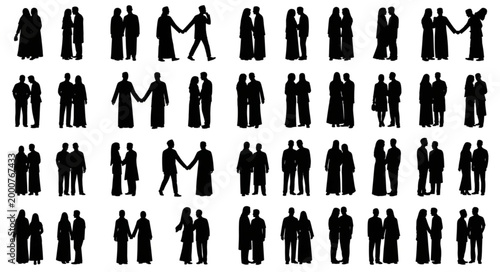 Silhouettes of couples in various poses, representing relationships and togetherness.