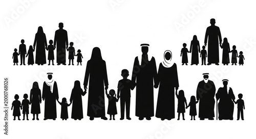 Silhouettes of Families Holding Hands Together in Unity.