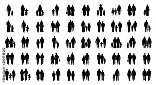 Silhouettes of families walking together, representing togetherness and unity.