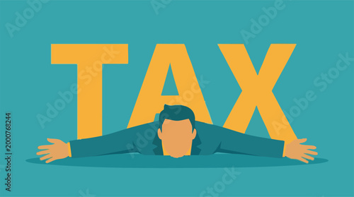 Man feeling burdened and pressured by heavy taxes, financial stress concept
