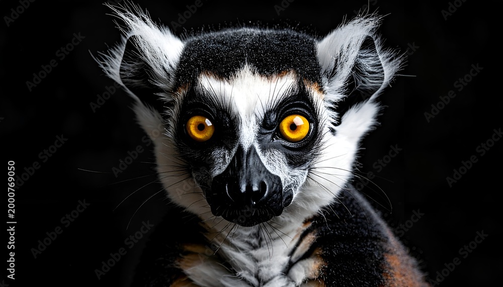 Naklejka premium Lemur with Striking Yellow Eyes and Black and White Fur