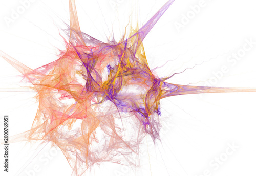 Vibrant digital fractal art featuring glowing blue, cyan, and golden light trails swirling around a central dark void. Energetic cosmic motion background.