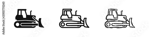 Bulldozer Construction Vehicle Icons Set for Industrial Work