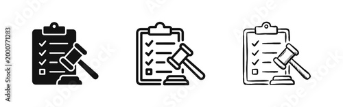 Legal Compliance Icons Set with Checklist Clipboard and Gavel
