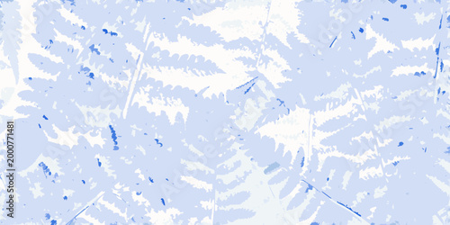 delicate arrangement of fern fronds using stipple technique in blue and white high quality professional