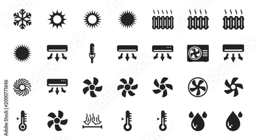 Extreme Heat Icon Set Representing Weather Conditions and Climate