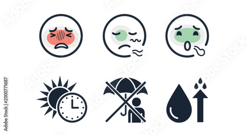 Extreme Heat Icon Showing Sun Time Umbrella and Rain Drop