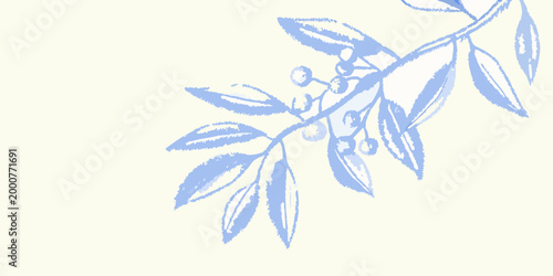 minimalist branch illustration with delicate blue leaves on cream background high quality professional detailed modern